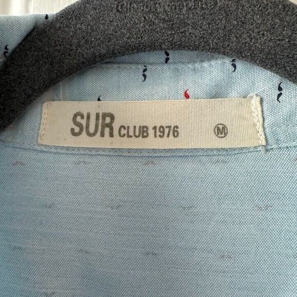 Sur Club 1976 Shirt Mens Medium Blue Mustache Button Up Long Sleeve Collared Top - Picture 4 of 6